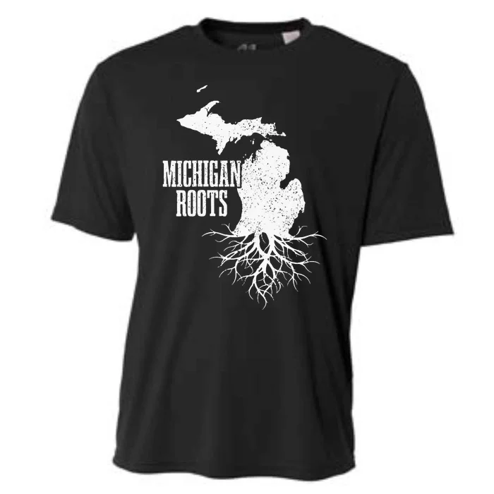 Womens Michigan Roots Vintage Pride State Map Gift Cooling Performance Crew T-Shirt