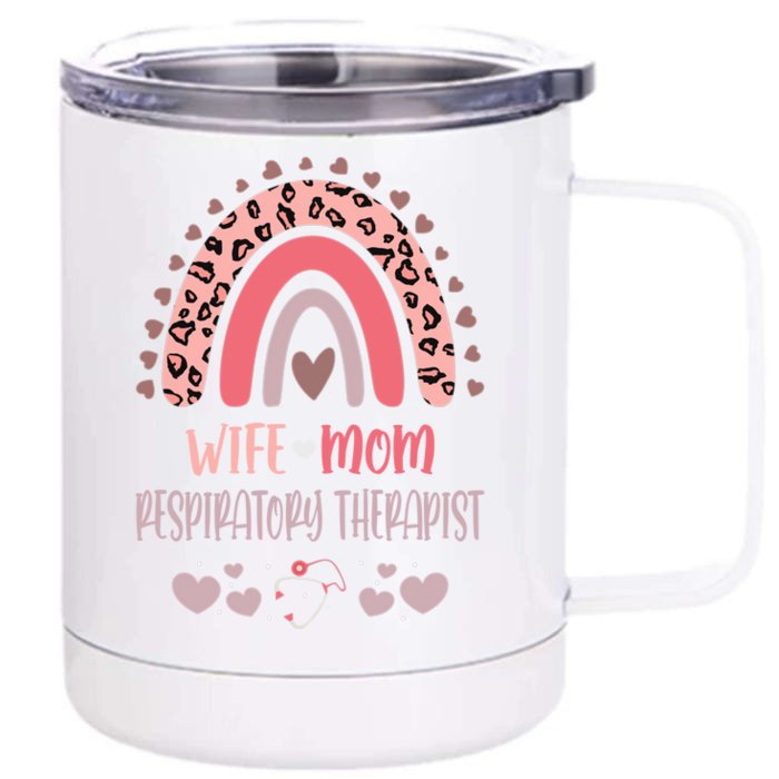 Wife Mom Respiratory Therapist Strong As A Mother Nurse Mom Gift Front & Back 12oz Stainless Steel Tumbler Cup