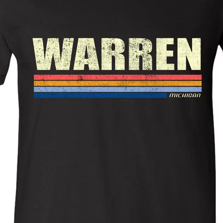 Warren Michigan Retro Style 1980's Logo V-Neck T-Shirt