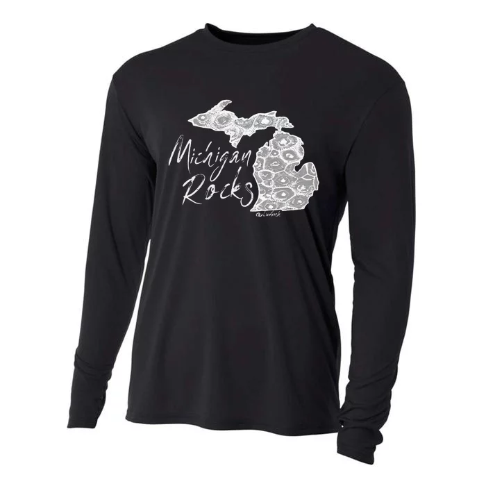 Womens MICHIGAN ROCKS PETOSKEY STONE Cooling Performance Long Sleeve Crew