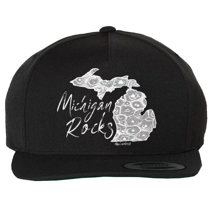 Womens MICHIGAN ROCKS PETOSKEY STONE Wool Snapback Cap