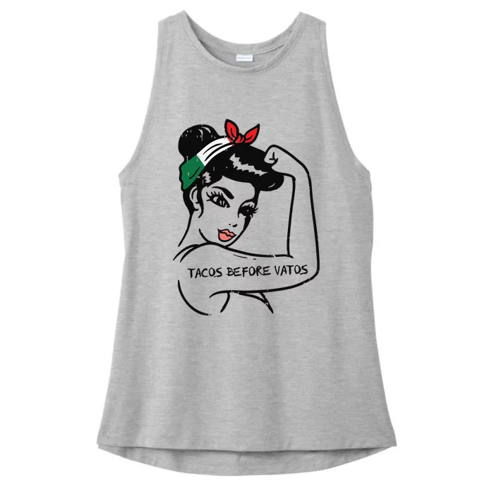 Womens Mexican Rosie Strong Woman Tacos Before Vatos Cinco De Mayo Ladies Tri-Blend Wicking Tank