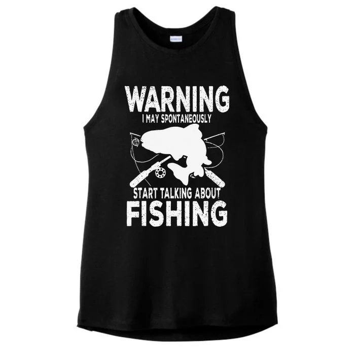 Warning May Spontaneously Talk About Fish Fisherman Fishing Ladies Tri-Blend Wicking Tank