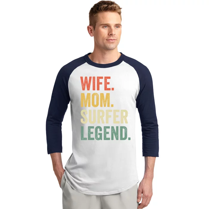 Wife Mom Surfer Legend Funny Surfing Mother Vintage Cute Gift Baseball Sleeve Shirt