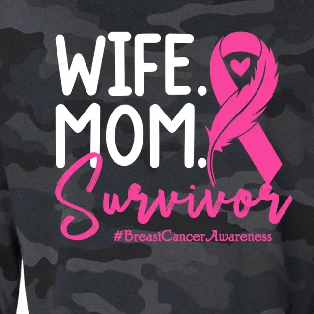 Wife Mom Survivor October Wear Pink Breast Cancer Awareness Gift Cropped Pullover Crew