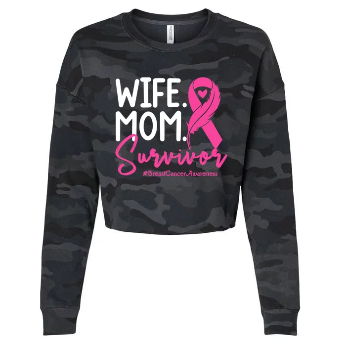 Wife Mom Survivor October Wear Pink Breast Cancer Awareness Gift Cropped Pullover Crew