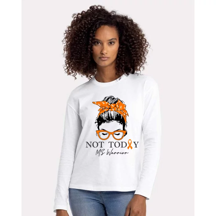 Wo Multiple Sclerosis Awareness Messy Bun Ms Warrior Gift Womens Cotton Relaxed Long Sleeve T-Shirt