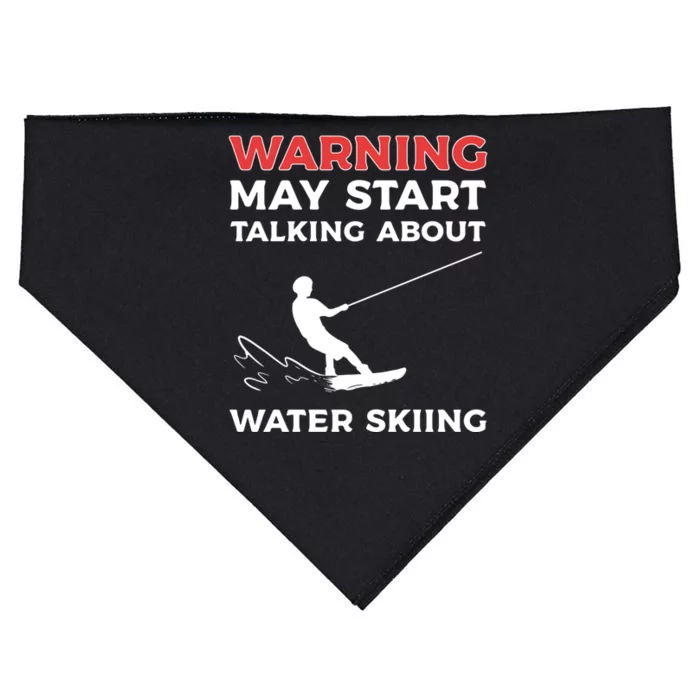 Warning May Start Talking About Water Skiing Gift USA-Made Doggie Bandana