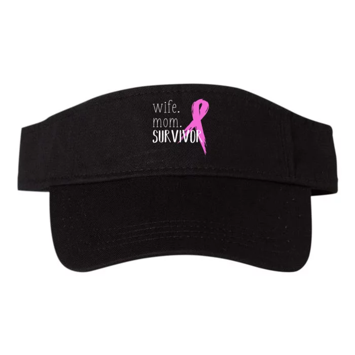 Wife Mom Survivor Design Gift Breast Cancer Awareness Valucap Bio-Washed Visor