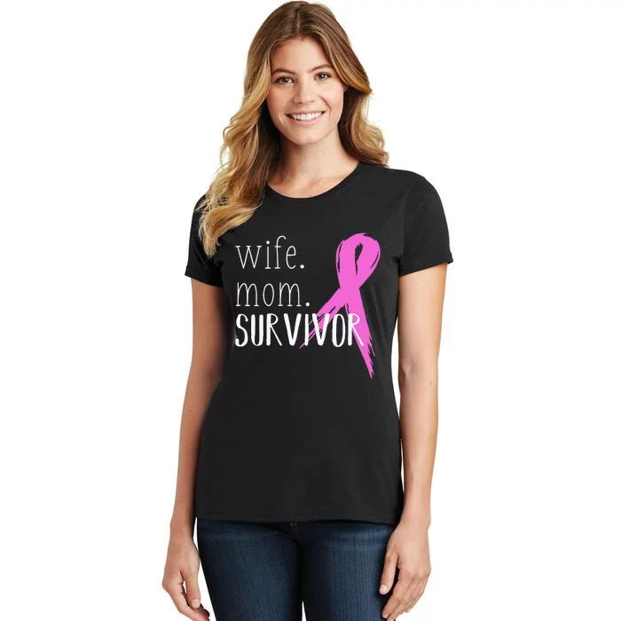 Wife Mom Survivor Design Gift Breast Cancer Awareness Women's T-Shirt