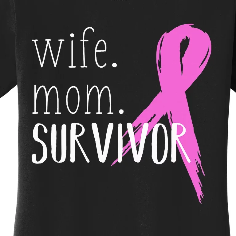 Wife Mom Survivor Design Gift Breast Cancer Awareness Women's T-Shirt