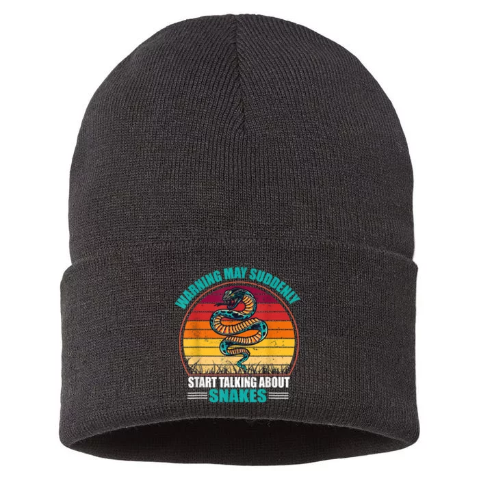 Warning May Suddenly Start Talking About Snakes Retro Snake Sustainable Knit Beanie