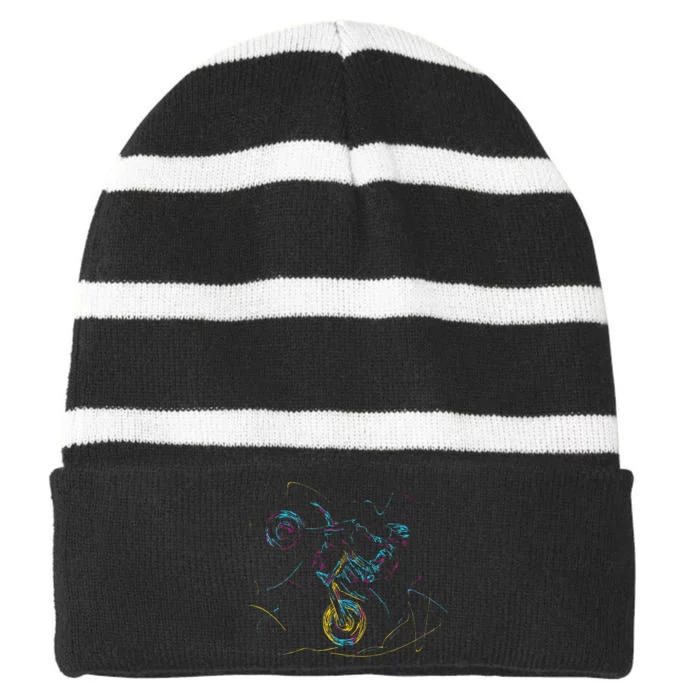 Wheelie Motocross Supermoto Supermotard Enduro Abstract Striped Beanie with Solid Band