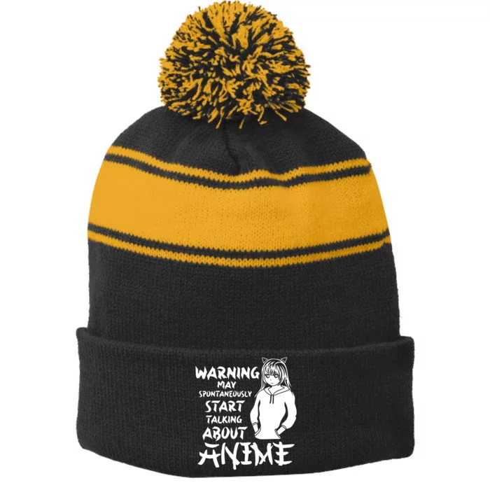 Warning May Start Talking About Anime Stripe Pom Pom Beanie