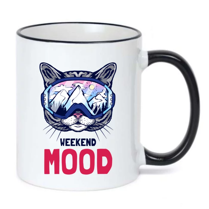 Weekend Mood Skiing Mountain Panorama Ski Goggles Cats Gift Black Color Changing Mug