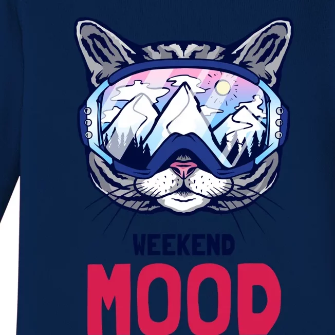 Weekend Mood Skiing Mountain Panorama Ski Goggles Cats Gift Baby Long Sleeve Bodysuit