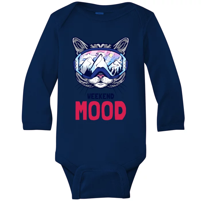 Weekend Mood Skiing Mountain Panorama Ski Goggles Cats Gift Baby Long Sleeve Bodysuit