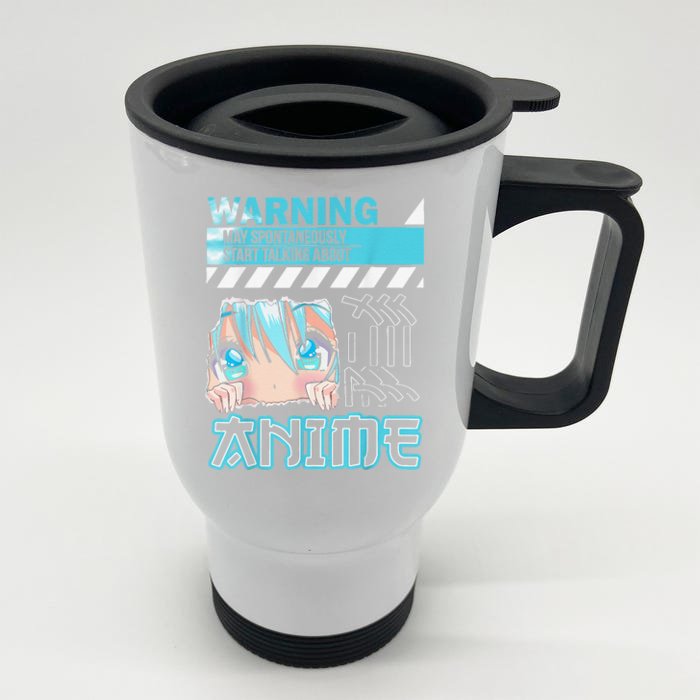 Warning May Spontaneously Talk About Anime Funny Manga Front & Back Stainless Steel Travel Mug