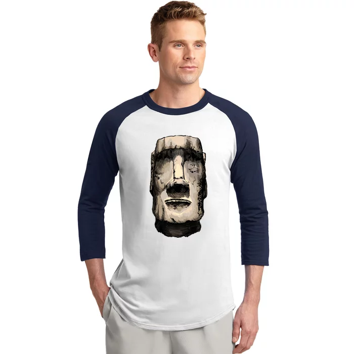 Watercolor Moai Statue Baseball Sleeve Shirt