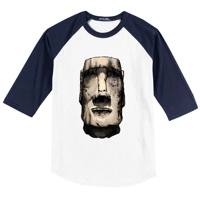 Watercolor Moai Statue Baseball Sleeve Shirt