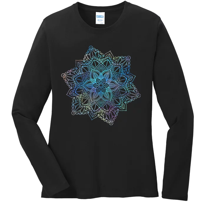 Watercolor Mandala Sacred Fractal Geometry Art Good Vibe Ladies Long Sleeve Shirt