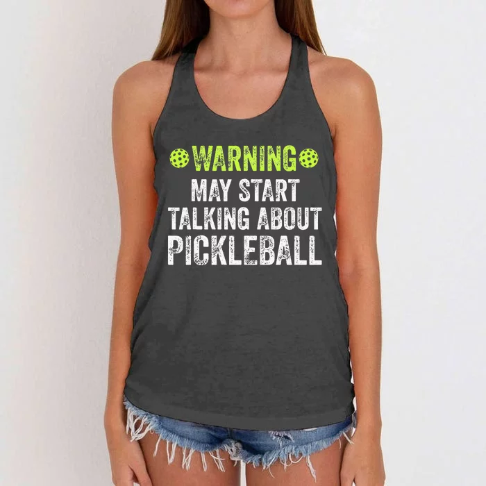 Warning may start talking about Pickleball funny Women's Knotted Racerback Tank