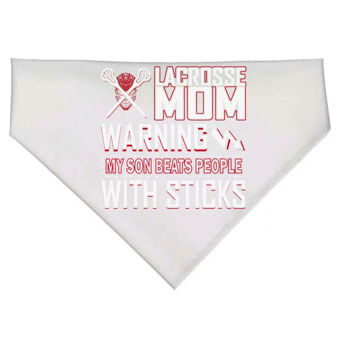 Warning My Son Beats People With Sticks Lacrosse Mom USA-Made Doggie Bandana