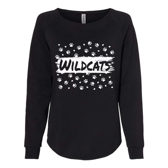 Wildcats Mascot School Spirit Back To School Footprint Squad Womens California Wash Sweatshirt