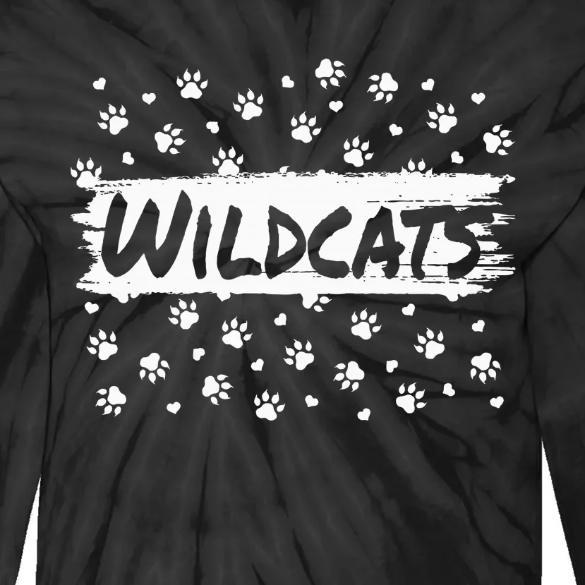 Wildcats Mascot School Spirit Back To School Footprint Squad Tie-Dye Long Sleeve Shirt