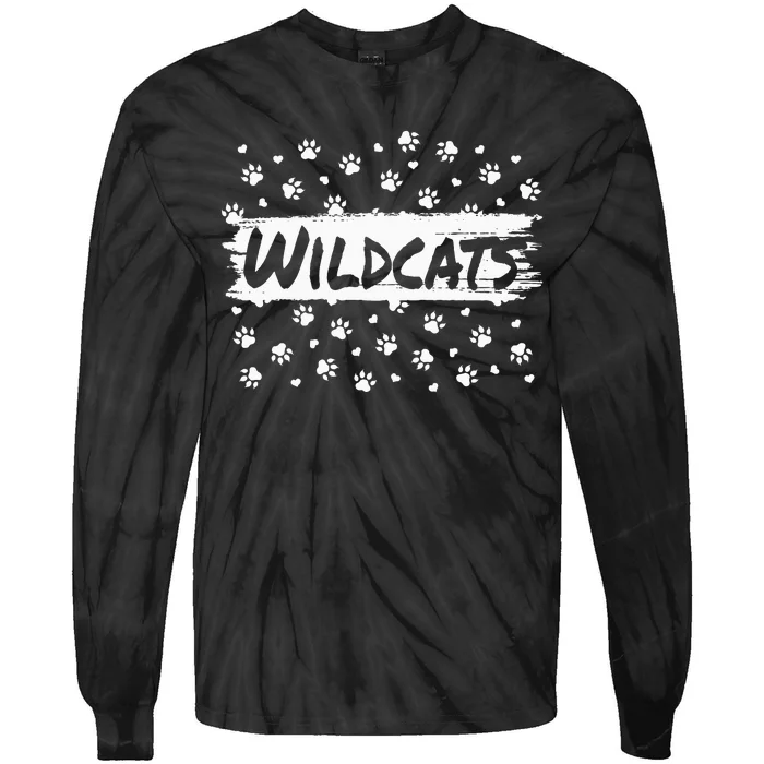 Wildcats Mascot School Spirit Back To School Footprint Squad Tie-Dye Long Sleeve Shirt