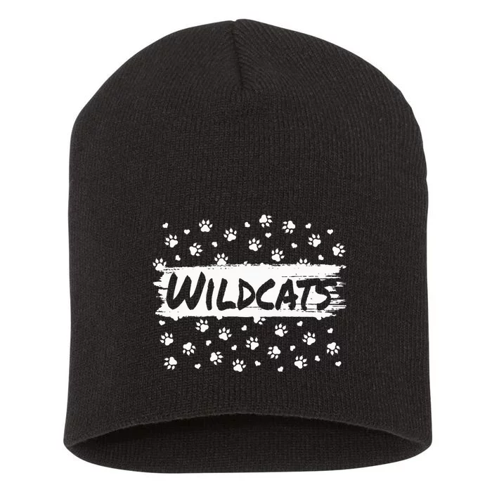 Wildcats Mascot School Spirit Back To School Footprint Squad Short Acrylic Beanie