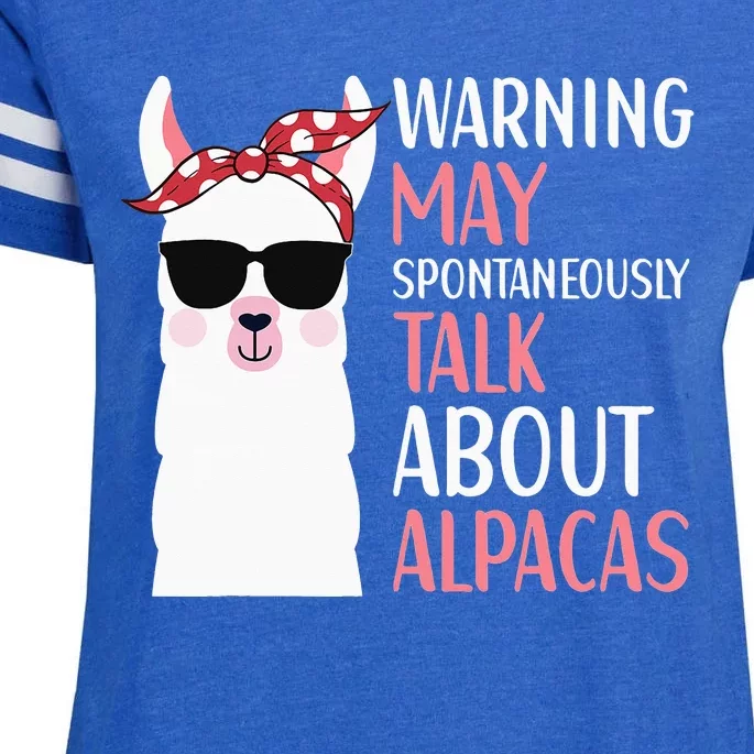 Warning May Spontaneously Talk About Alpacas LLama Quote Enza Ladies Jersey Football T-Shirt