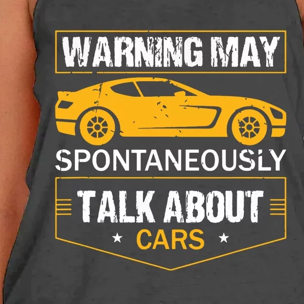 Warning May Spontaneously Start Talking About Cars Salesman Women's Knotted Racerback Tank