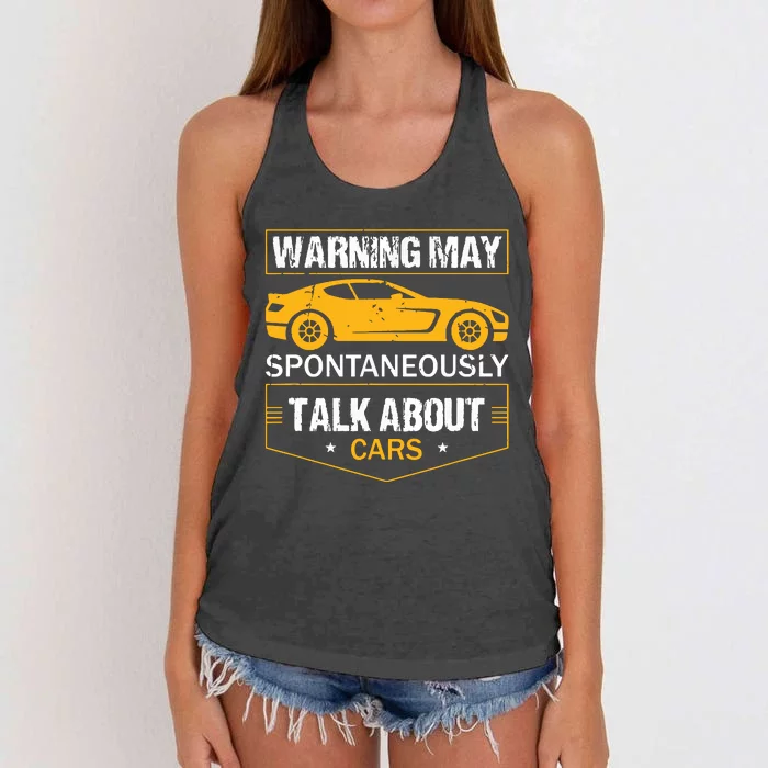 Warning May Spontaneously Start Talking About Cars Salesman Women's Knotted Racerback Tank