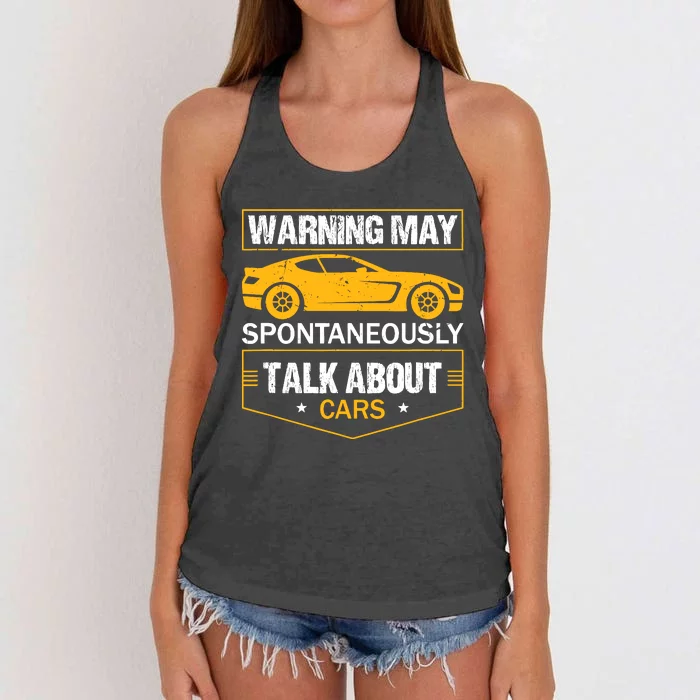 Warning May Spontaneously Start Talking About Cars Salesman Women's Knotted Racerback Tank