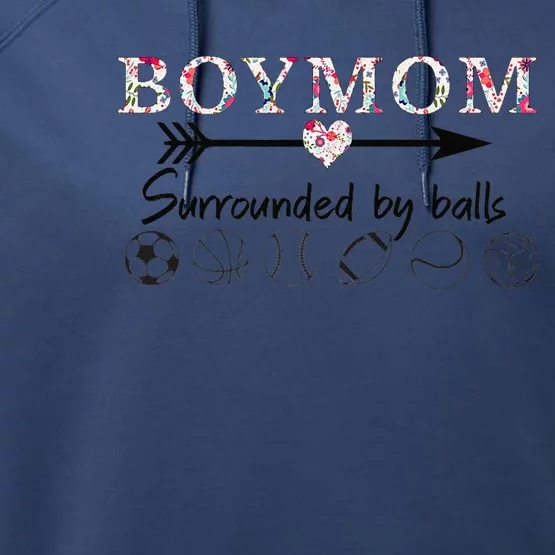 Womens Mom Surrounded By Balls Gift For Women Mother's Day Cute Performance Fleece Hoodie