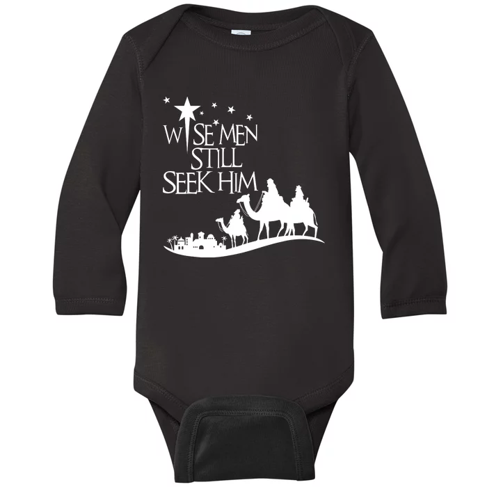 Wise Man Still Seek Him Christian Christmas Jesus Design Baby Long Sleeve Bodysuit