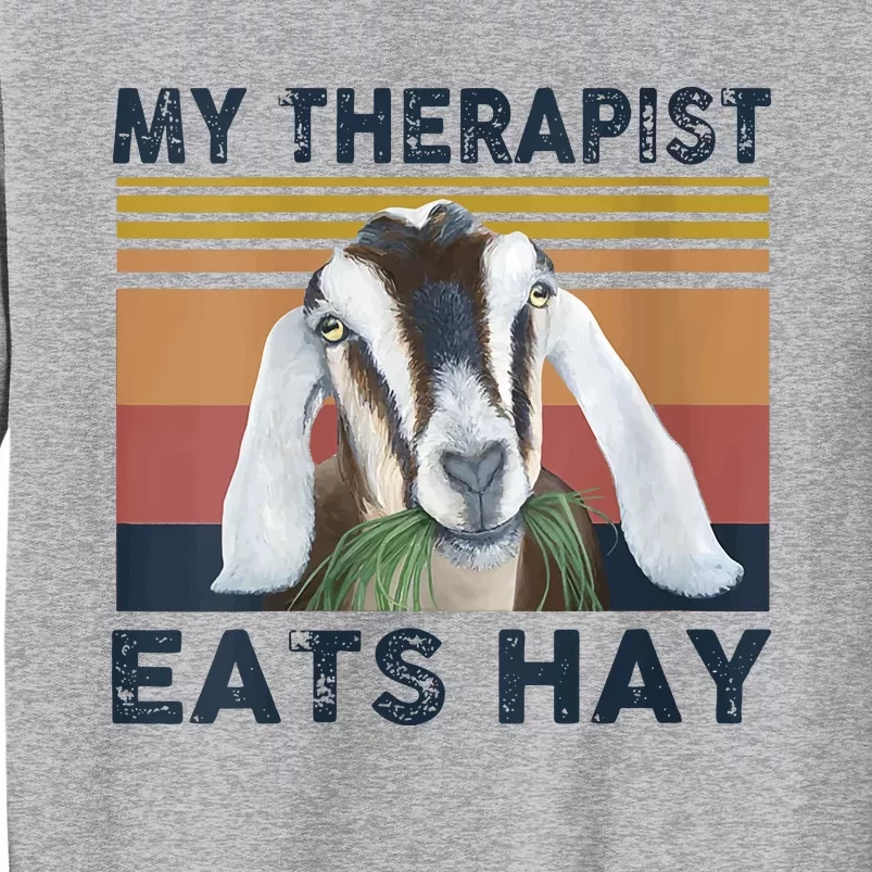 Womens My Therapist Eats Hay Funny Goat Lover Farm Animal VNeck Tall Sweatshirt