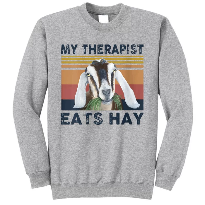 Womens My Therapist Eats Hay Funny Goat Lover Farm Animal VNeck Tall Sweatshirt