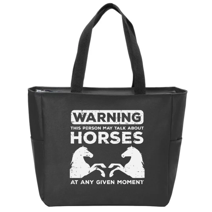 Warning May Talk About Horses Funny Riding racing Zip Tote Bag