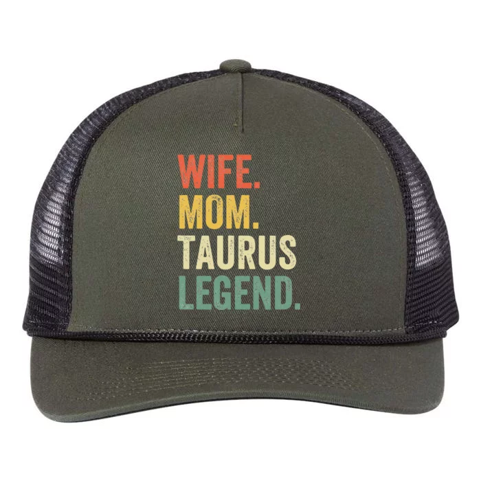 Wife Mom Taurus Legend Funny Zodiac Astrology Mother Retro Rope Trucker Hat Cap