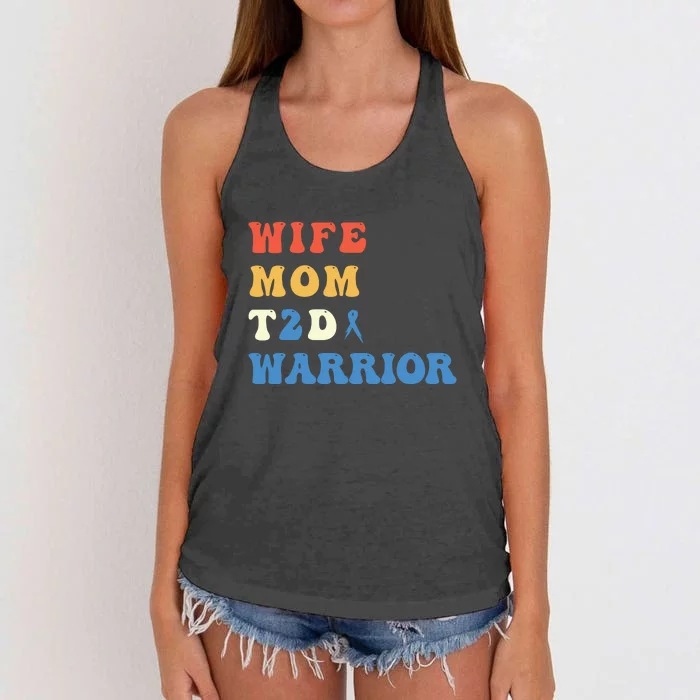 Wife Mom Type 2 Diabetes Warrior T2d Awareness Women's Knotted Racerback Tank