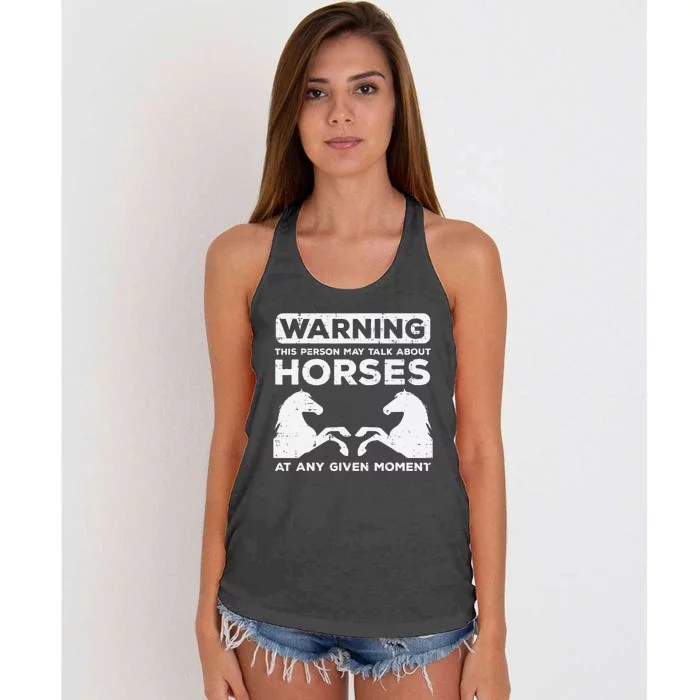 Warning May Talk About Horses Funny Riding Women's Knotted Racerback Tank