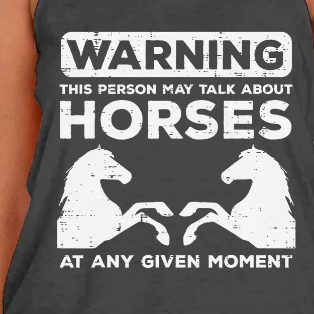 Warning May Talk About Horses Funny Riding Women's Knotted Racerback Tank