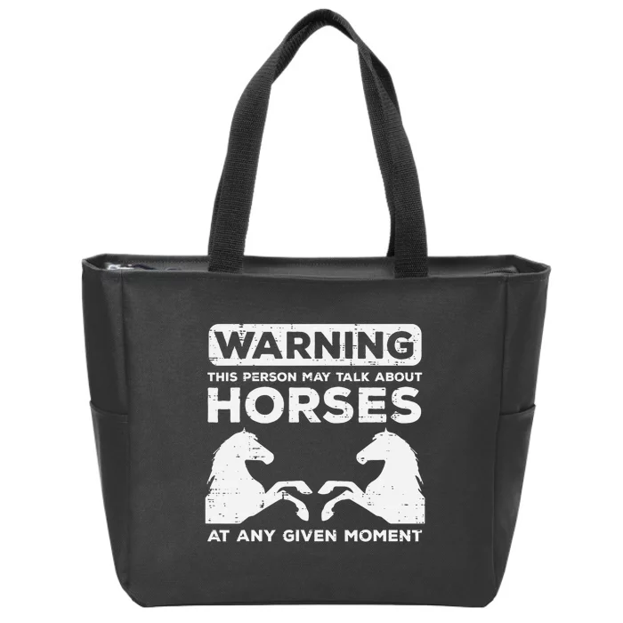 Warning May Talk About Horses Funny Riding Zip Tote Bag