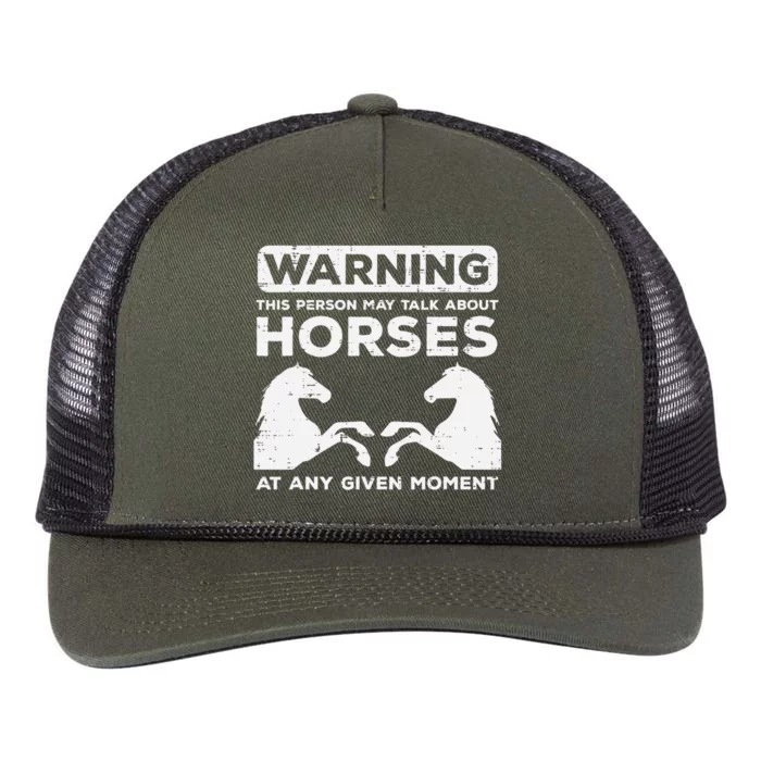 Warning May Talk About Horses Funny Riding Retro Rope Trucker Hat Cap