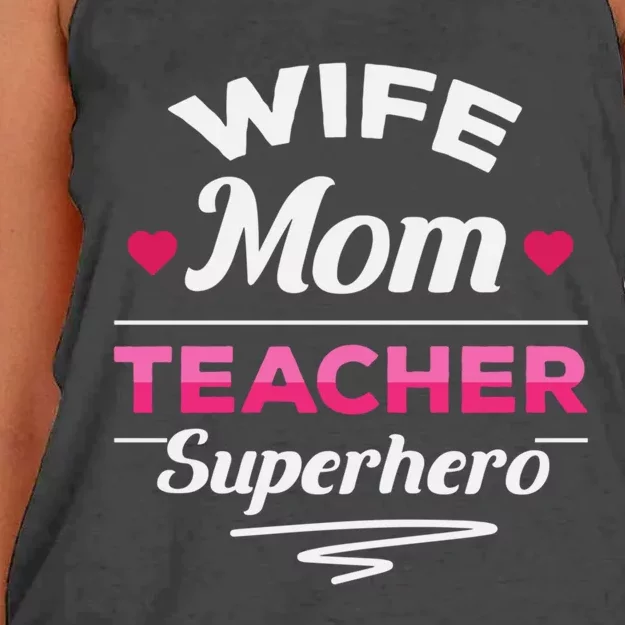 Wife Mom Teacher Superhero Teacher Mom Gift Women's Knotted Racerback Tank