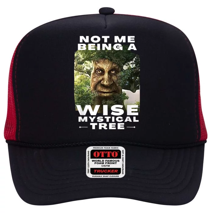 Wise Mystical Tree Face Old Mythical Oak Tree Funny Meme High Crown Mesh Trucker Hat