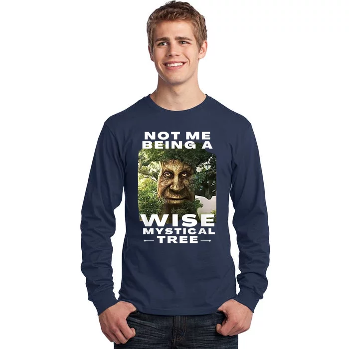 Wise Mystical Tree Face Old Mythical Oak Tree Funny Meme Tall Long Sleeve T-Shirt