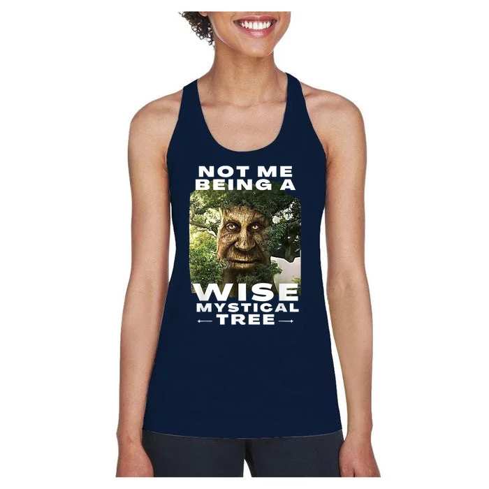 Wise Mystical Tree Face Old Mythical Oak Tree Funny Meme Women's Racerback Tank